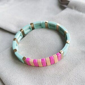 Roxanne Assoulin Rainbow Brite Gold Light Blue Pink Orange Stretch Bracelet